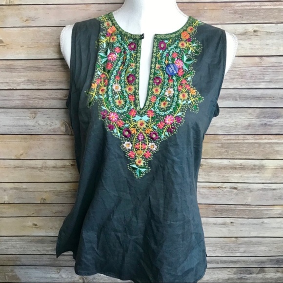 KIKIT Tops - KIKIT Short Sleeve Embroidered Top